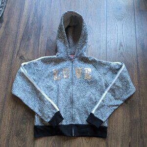 Girls grey hoodie with sparkle, zip up hoodie